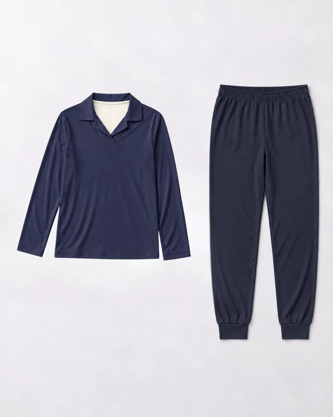 Pijama largo con top integrado, cuello sastre y pantalón con puño