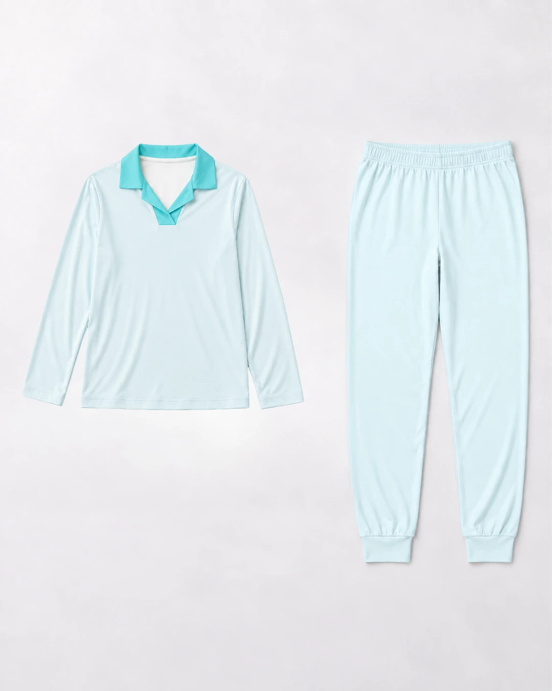 Pijama largo con top integrado, cuello sastre y pantalón con puño