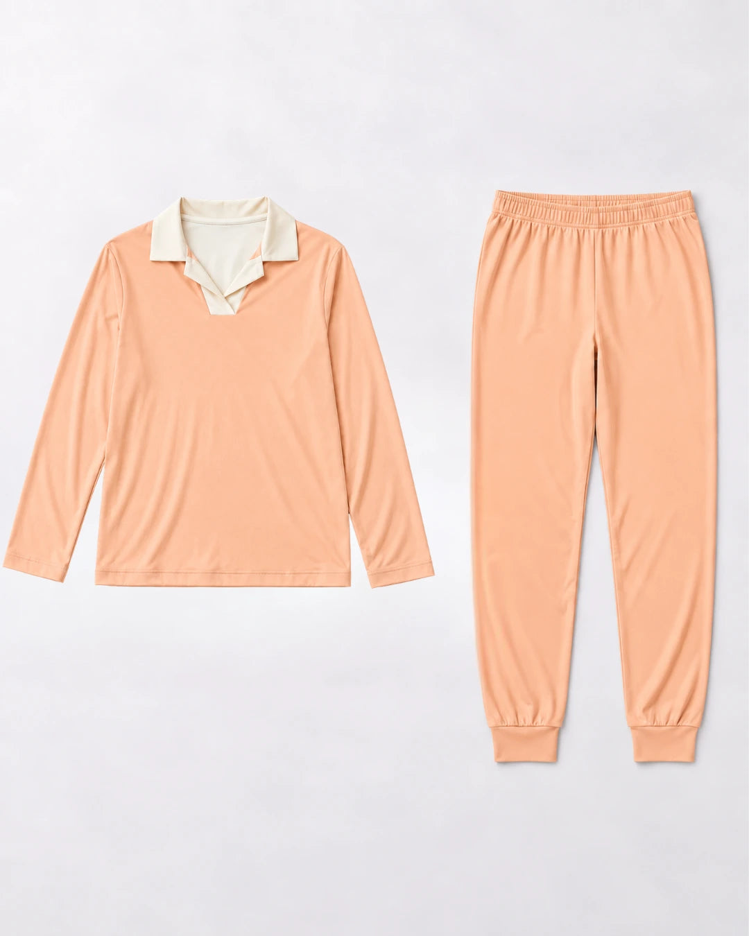 Pijama largo con top integrado, cuello sastre y pantalón con puño