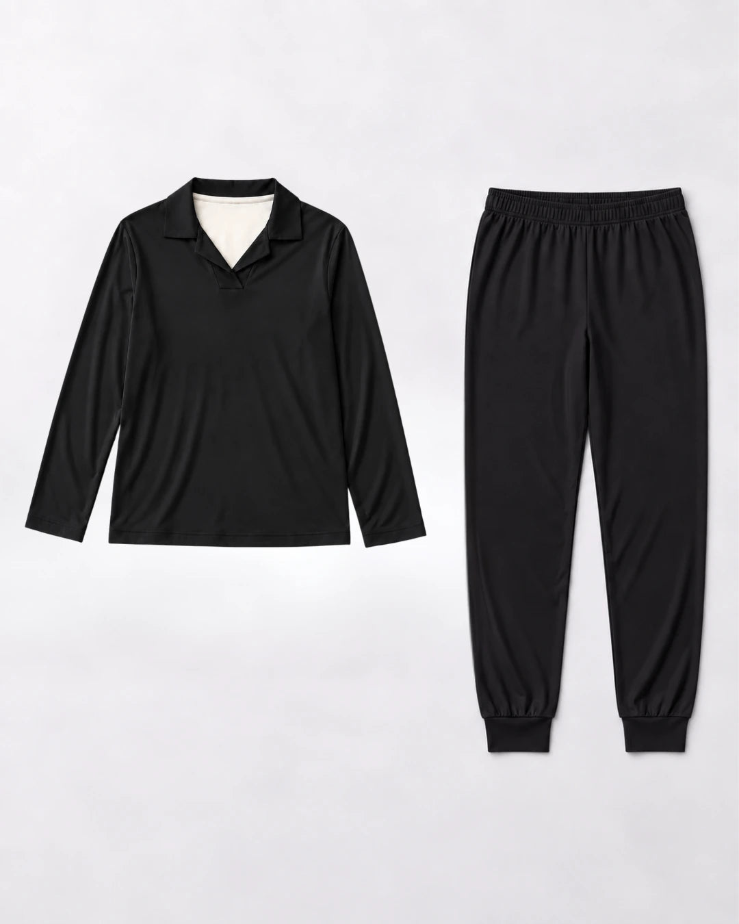 Pijama largo con top integrado, cuello sastre y pantalón con puño