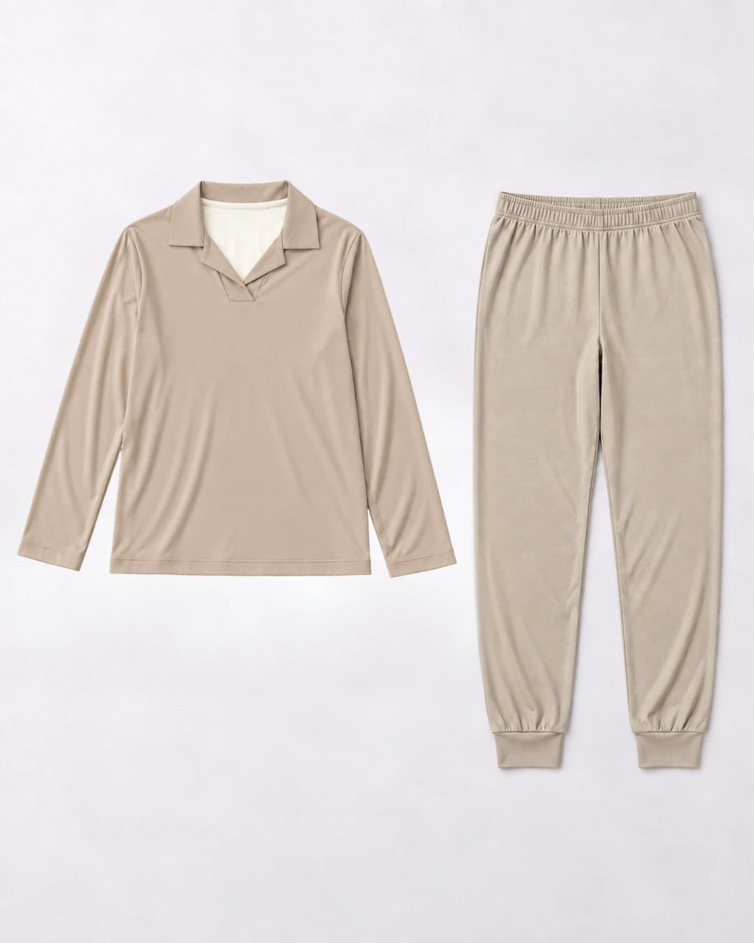 Pijama largo con top integrado, cuello sastre y pantalón con puño