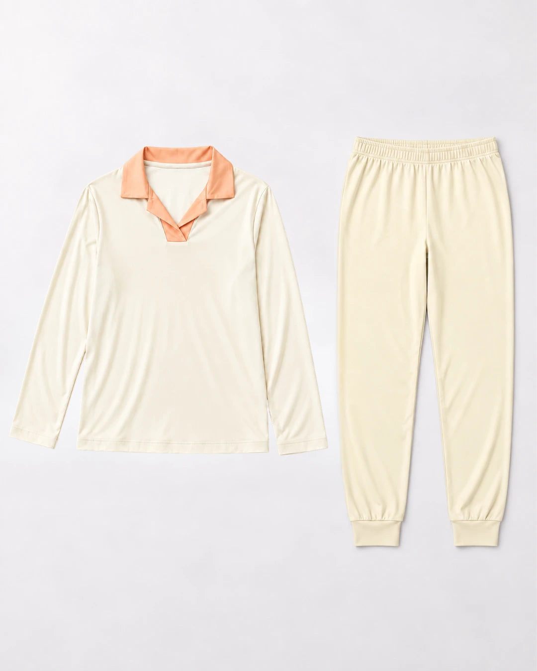 Pijama largo con top integrado, cuello sastre y pantalón con puño