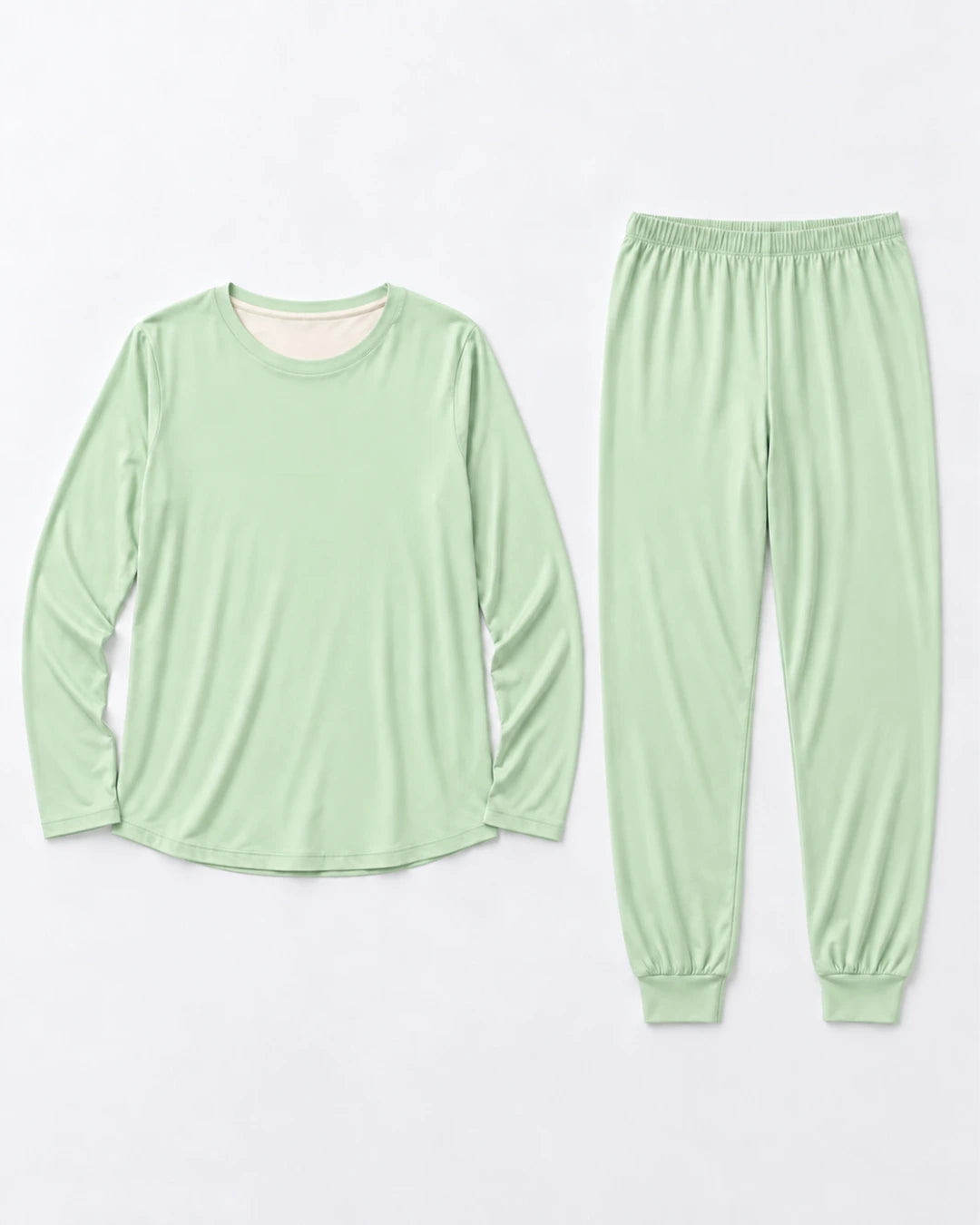 Pijama largo con top integrado, cuello redondo y pantalón con puño