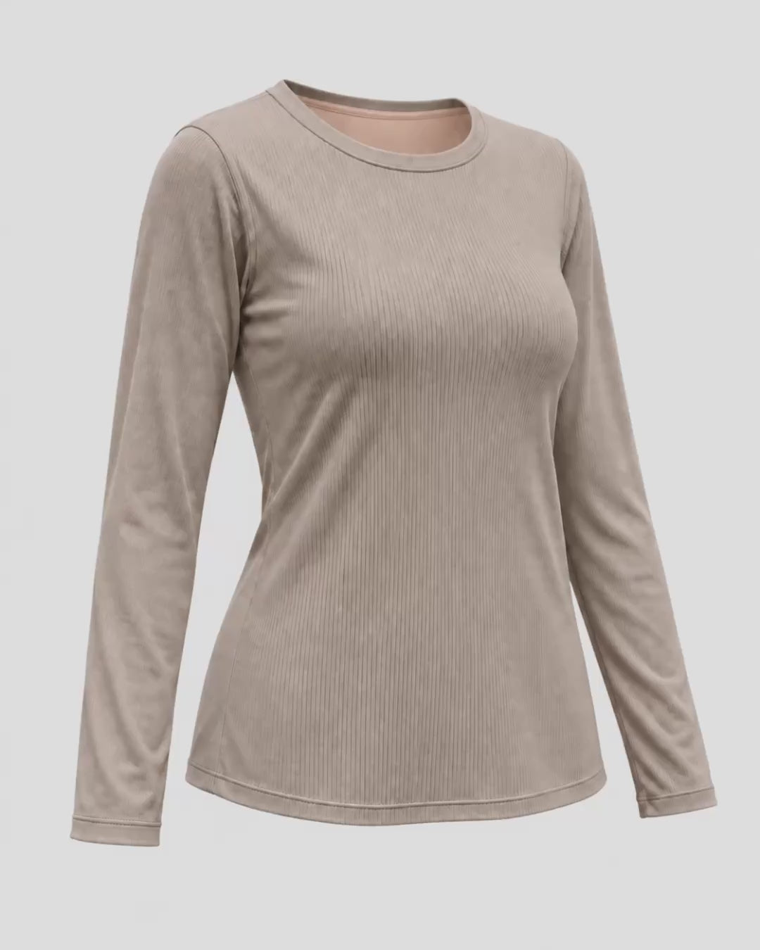 Vista 3d del pijama con top integrado camiseta canalé color taupé