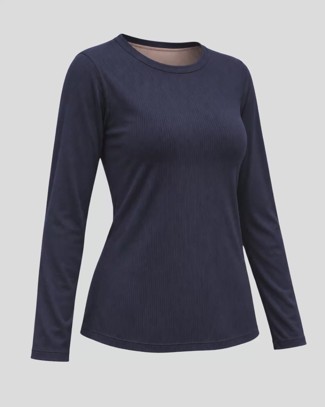 Vista 3d del pijama con top integrado camiseta canalé color azul marino